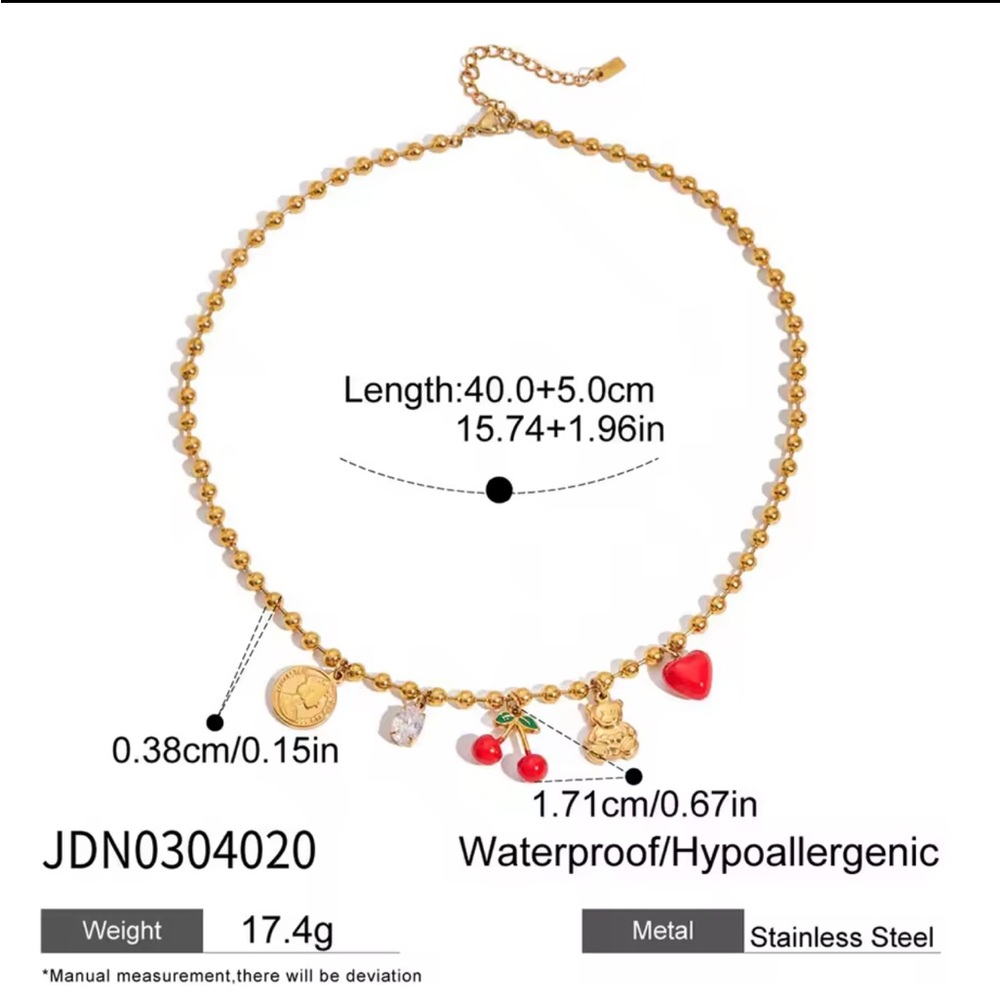 Golden Memories Beaded Cherry Teddy Bear Necklace - Picture 9 of 10